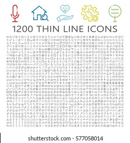Thin line icon set. Collection of high quality flat icon for web design or mobile app. Interface, nature, office, setting, real estate vector illustration. Insurance, multimedia, e-commerce icon set.