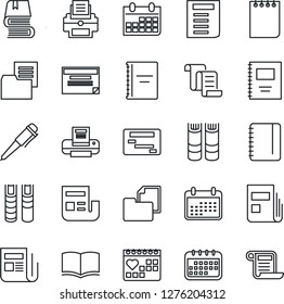 Thin Line Icon Set - contract vector, book, pen, notepad, document, calendar, medical, folder, news, copybook, printer, schedule