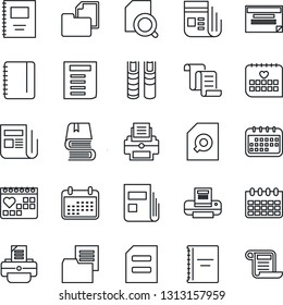 Thin Line Icon Set - contract vector, notepad, document, calendar, printer, medical, folder, news, copybook, search, book, schedule