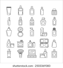Thin line icon set for cosmetics and makeup, Linear icons for beauty, Collection of vector symbols and signs for skin and body care, flat design, vector illustration, silhouette icon design.