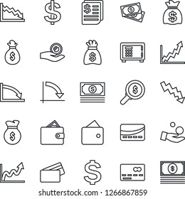 Thin Line Icon Set - credit card vector, safe, dollar sign, money bag, crisis graph, cash, receipt, wallet, growth, search, investment