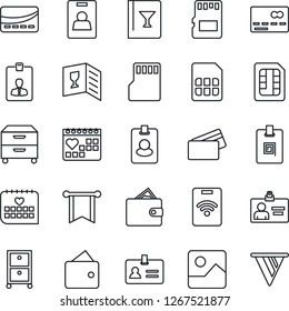 Thin Line Icon Set - credit card vector, identity, medical calendar, gallery, sd, sim, archive box, wine, pass, wallet, pennon