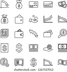 Thin Line Icon Set - credit card vector, safe, dollar sign, money bag, crisis graph, cash, receipt, wallet, growth, search, investment