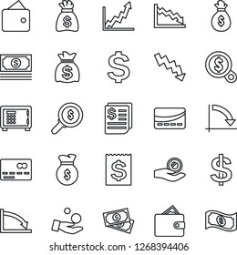 Thin Line Icon Set - credit card vector, safe, dollar sign, money bag, crisis graph, cash, receipt, wallet, growth, search, investment