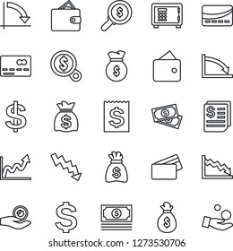 Thin Line Icon Set - credit card vector, safe, dollar sign, money bag, crisis graph, cash, receipt, wallet, growth, search, investment