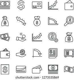 Thin Line Icon Set - credit card vector, safe, dollar sign, money bag, crisis graph, cash, receipt, wallet, growth, search, investment