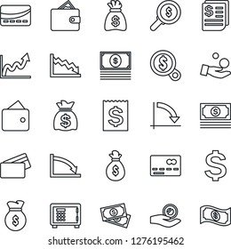 Thin Line Icon Set - credit card vector, safe, dollar sign, money bag, crisis graph, cash, receipt, wallet, growth, search, investment