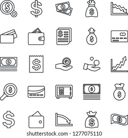 Thin Line Icon Set - credit card vector, safe, dollar sign, money bag, cash, receipt, wallet, growth graph, crisis, search, investment