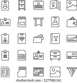Thin Line Icon Set - credit card vector, identity, medical calendar, gallery, sd, sim, archive box, wine, pass, wallet, pennon