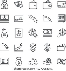 Thin Line Icon Set - credit card vector, safe, dollar sign, money bag, crisis graph, cash, receipt, wallet, growth, search, investment
