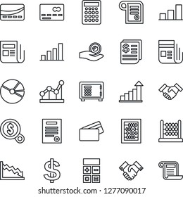 Thin Line Icon Set - credit card vector, safe, growth statistic, dollar sign, calculator, abacus, receipt, news, bar graph, pie, point, handshake, contract, crisis, money search, investment
