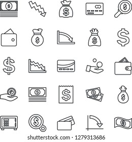 Thin Line Icon Set - credit card vector, safe, dollar sign, money bag, crisis graph, cash, receipt, wallet, search, investment