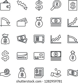 Thin Line Icon Set - credit card vector, safe, dollar sign, money bag, crisis graph, cash, receipt, wallet, growth, search, investment