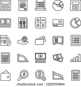 Thin Line Icon Set - credit card vector, safe, calculator, cash, news, bar graph, pie, abacus, contract, wallet, crisis, money search, investment