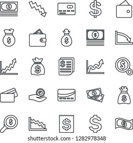 Thin Line Icon Set - credit card vector, dollar sign, money bag, crisis graph, cash, receipt, wallet, growth, search, investment