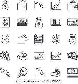 Thin Line Icon Set - credit card vector, safe, dollar sign, money bag, crisis graph, cash, receipt, wallet, growth, search, investment