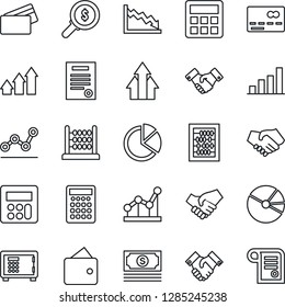 Thin Line Icon Set - credit card vector, safe, handshake, abacus, cash, calculator, bar graph, pie, point, contract, arrow up, wallet, crisis, money search