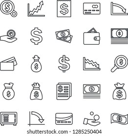 Thin Line Icon Set - credit card vector, safe, dollar sign, money bag, crisis graph, cash, receipt, wallet, growth, search, investment