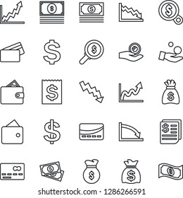 Thin Line Icon Set - credit card vector, dollar sign, money bag, crisis graph, cash, receipt, wallet, growth, search, investment