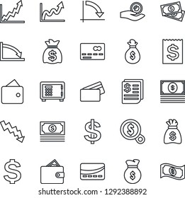 Thin Line Icon Set - credit card vector, safe, dollar sign, money bag, crisis graph, cash, receipt, wallet, growth, search, investment