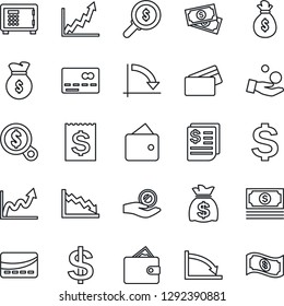 Thin Line Icon Set - credit card vector, safe, dollar sign, money bag, crisis graph, cash, receipt, wallet, growth, search, investment