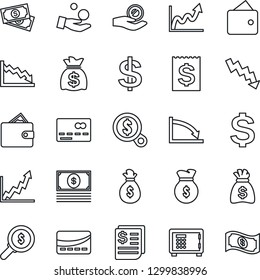 Thin Line Icon Set - credit card vector, safe, dollar sign, money bag, crisis graph, cash, receipt, wallet, growth, search, investment