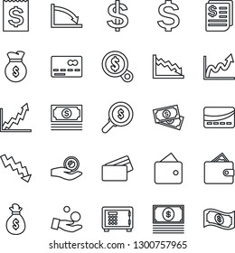 Thin Line Icon Set - credit card vector, safe, dollar sign, crisis graph, cash, receipt, wallet, money bag, growth, search, investment