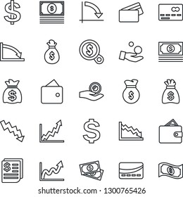 Thin Line Icon Set - credit card vector, dollar sign, money bag, crisis graph, cash, receipt, wallet, growth, search, investment