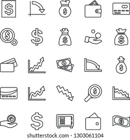 Thin Line Icon Set - credit card vector, safe, dollar sign, money bag, crisis graph, cash, receipt, wallet, growth, search, investment