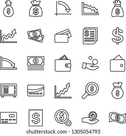 Thin Line Icon Set - credit card vector, safe, dollar sign, money bag, crisis graph, cash, receipt, wallet, growth, search, investment