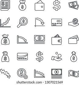 Thin Line Icon Set - credit card vector, dollar sign, money bag, crisis graph, cash, receipt, wallet, growth, search, investment