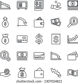 Thin Line Icon Set - credit card vector, safe, dollar sign, money bag, crisis graph, cash, receipt, wallet, growth, search, investment
