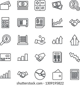 Thin Line Icon Set - credit card vector, safe, handshake, calculator, crisis graph, cash, receipt, bar, pie, abacus, contract, arrow up, wallet, growth, money search, investment