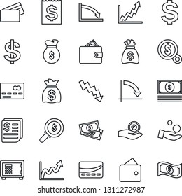 Thin Line Icon Set - credit card vector, safe, dollar sign, money bag, crisis graph, cash, receipt, wallet, growth, search, investment