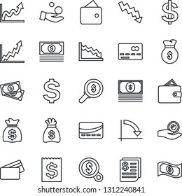 Thin Line Icon Set - credit card vector, dollar sign, money bag, crisis graph, cash, receipt, wallet, growth, search, investment
