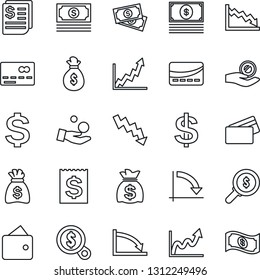 Thin Line Icon Set - credit card vector, dollar sign, money bag, crisis graph, cash, receipt, wallet, growth, search, investment
