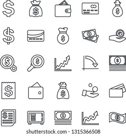 Thin Line Icon Set - credit card vector, safe, dollar sign, money bag, crisis graph, cash, receipt, wallet, growth, search, investment