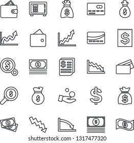 Thin Line Icon Set - credit card vector, safe, dollar sign, money bag, crisis graph, cash, receipt, wallet, growth, search, investment