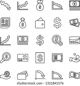 Thin Line Icon Set - credit card vector, safe, dollar sign, crisis graph, cash, receipt, wallet, money bag, growth, search, investment