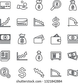 Thin Line Icon Set - credit card vector, safe, dollar sign, money bag, crisis graph, cash, receipt, wallet, growth, search, investment