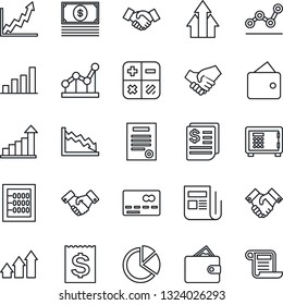 Thin Line Icon Set - credit card vector, safe, handshake, growth statistic, calculator, receipt, news, bar graph, pie, abacus, point, contract, arrow up, wallet, crisis, cash