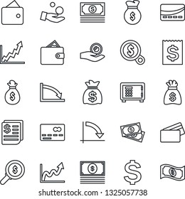 Thin Line Icon Set - credit card vector, safe, dollar sign, money bag, crisis graph, cash, receipt, wallet, growth, search, investment