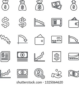 Thin Line Icon Set - credit card vector, safe, dollar sign, money bag, crisis graph, cash, receipt, wallet, growth, search, investment