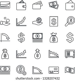 Thin Line Icon Set - credit card vector, safe, dollar sign, money bag, crisis graph, cash, receipt, wallet, growth, search, investment
