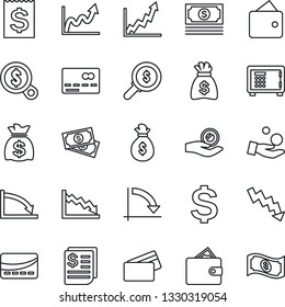 Thin Line Icon Set - credit card vector, safe, dollar sign, money bag, crisis graph, cash, receipt, wallet, growth, search, investment