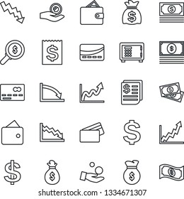 Thin Line Icon Set - credit card vector, safe, dollar sign, money bag, crisis graph, cash, receipt, wallet, growth, search, investment
