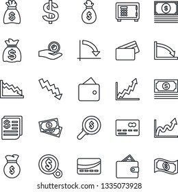 Thin Line Icon Set - credit card vector, safe, dollar sign, money bag, crisis graph, cash, receipt, wallet, growth, search, investment