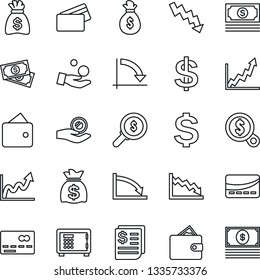 Thin Line Icon Set - credit card vector, safe, dollar sign, money bag, crisis graph, cash, receipt, wallet, growth, search, investment