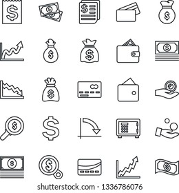 Thin Line Icon Set - credit card vector, safe, dollar sign, money bag, crisis graph, cash, receipt, wallet, growth, search, investment