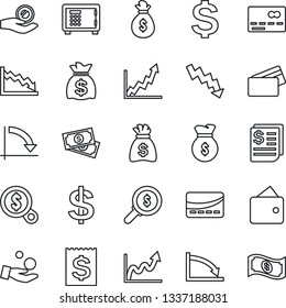 Thin Line Icon Set - credit card vector, safe, dollar sign, money bag, crisis graph, cash, receipt, wallet, growth, search, investment